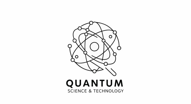 Abstract atomic model and text representing quantum science