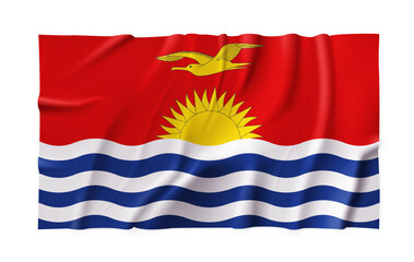 Naklejka premium Realistic Kiribati country flag isolated on a transparent background. Silk atlas detailed fabric flag. Vector PNG