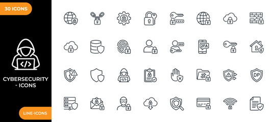 Cybersecurity line icon set. Digital security internet data protection icons. Digital safety internet data protection and network security symbols. Information privacy and access control line icons. © MostFatima