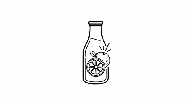 Bottle with fresh oranges and a slice of orange
