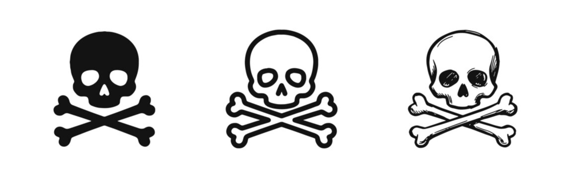 Danger and Warning Skull and Crossbones Icon Set