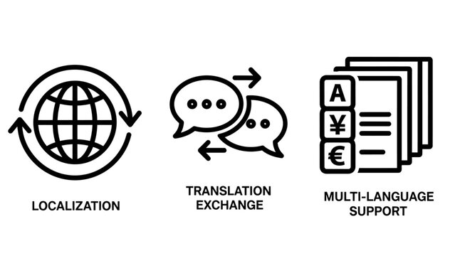 Global localization translation exchange and multi-language support icons localization translation language international communication exchange multilingual business interpreter document