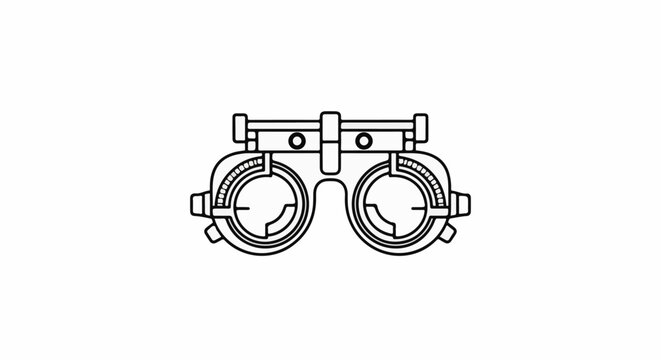 Detailed outline illustration of an optometry trial frame for eye exams