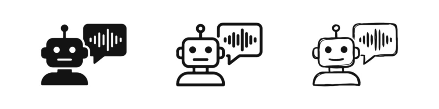 AI Chatbot and Voice Assistant Icon Set with Robot and Sound Wave