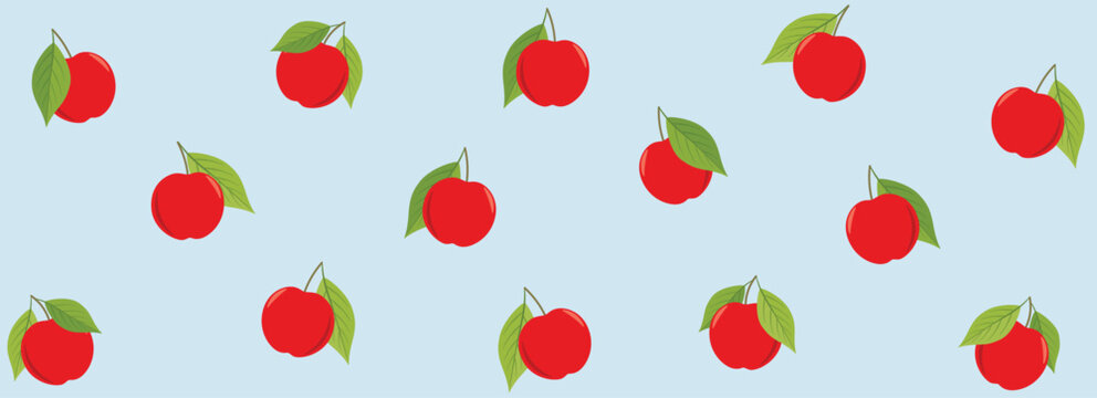 Cute Apple Pattern on Blue Background Fresh Orchard Seamless Design
