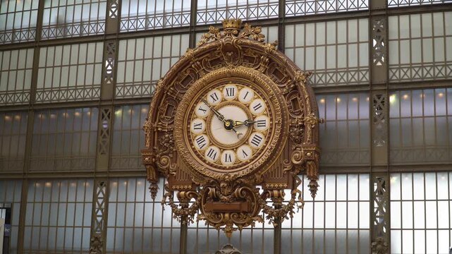 Iconic giant clock inside the former Orsay railway station in Paris, France.