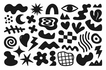 Fototapeta premium Modernist Assortment of Manual Ink Scribbles and Sharp Polygon Forms. Eclectic Mix of Dark Hand-Crafted Visual Assets for Contemporary Branding and Stylized Digital Composition.