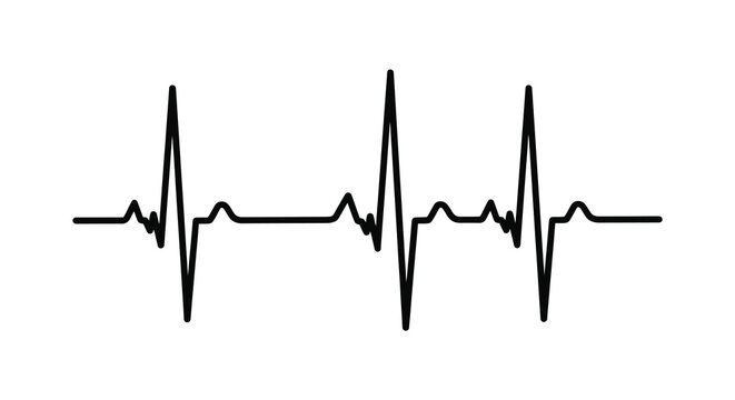 Simple electrocardiogram tracing displaying a normal heartbeat rhythm black silhouette