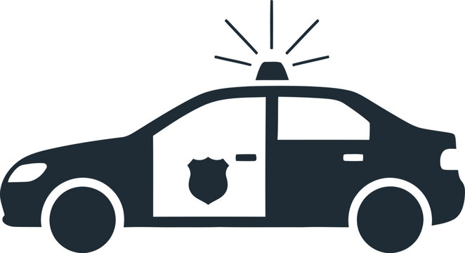 Silhouette of a Police Car with Open Door and Siren.