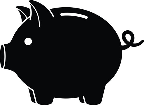 Black piggy bank on transparent background.