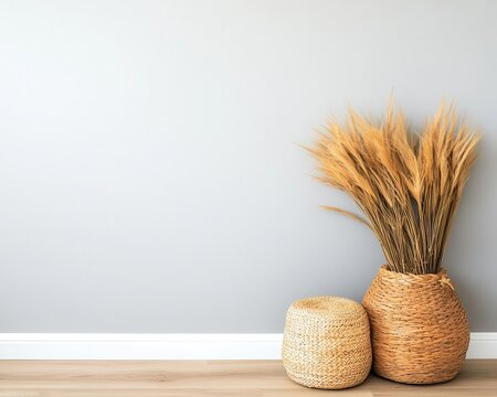 Soft boho interior with cohesive natural fiber elements and warm tones
