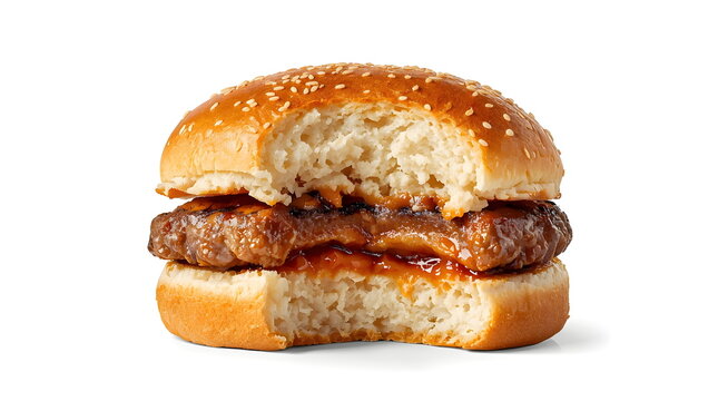 Half Eaten Delicious Cheeseburger with Bite Marks on White Background