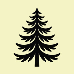 Simple black silhouette of a coniferous evergreen tree on a beige background © Md