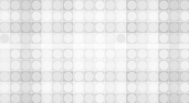 Abstract white and gray geometric background with a pattern of circles in a grid layout for a modern tech design.