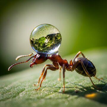 Macro Ant Carrying Water Droplet