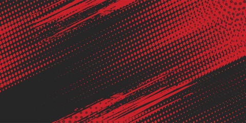 Fototapeta premium Dynamicfavorit red grunge halftone abstract on dark background with diagonal brush stroke texture