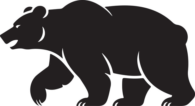 A bold silhouette of a bear walking through a natural landscape.