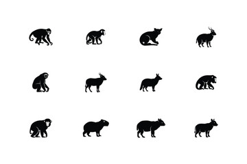 Obraz premium Animal silhouette collection set 21 black wildlife vector