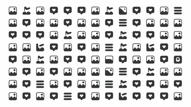 Set of 100 Black Social Media Interface Icons Vector