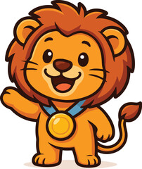 Fototapeta premium Friendly lion cartoon mascot with a cheerful expression, ideal for children's books, logos, and educational materials.