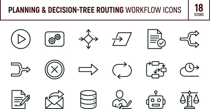 Planning decision tree routing workflow outline icon set directional flow sequencing strategy mapping interface vector collection toolkit