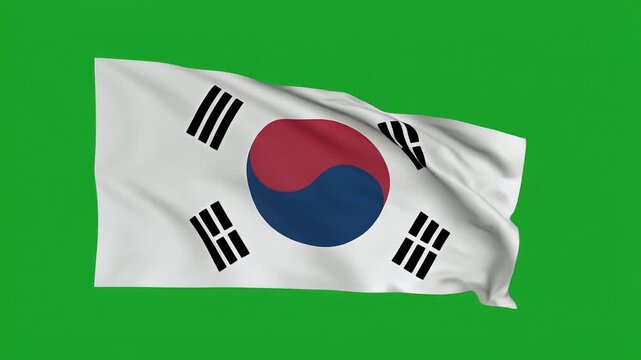 South Korean flag waving in the wind with green background