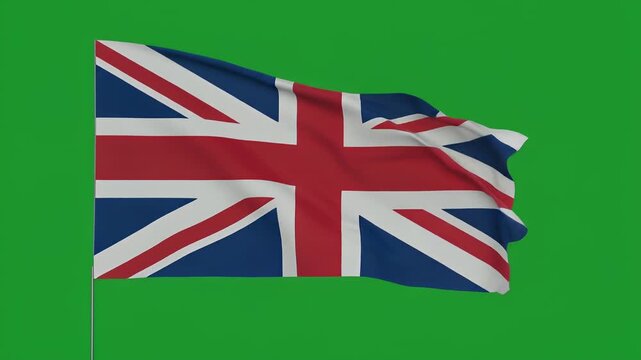 Waving United Kingdom flag on a green screen background