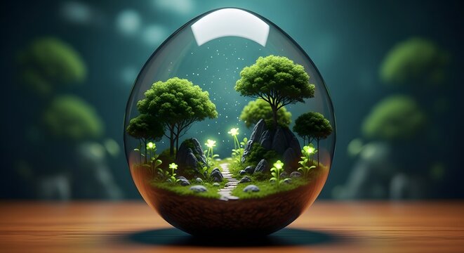 Environment day miniature forest in a glass egg a symbol of ecological preservation
