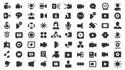 Fototapeta premium Set of 64 Black Video Conference Communication Icons Vector