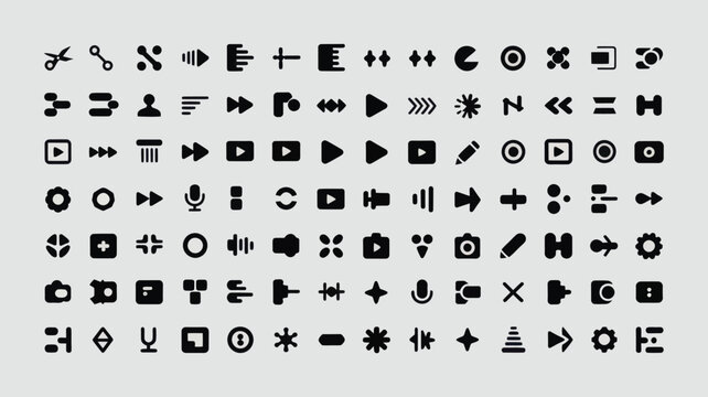Set of 100 Minimalist Black UI Media Player Icons Vector