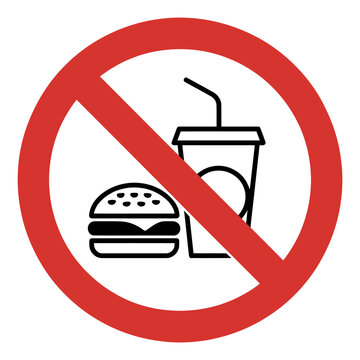 No eating or drinking allowed sign with hamburger and soda cup