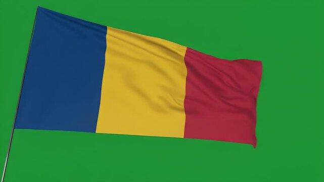 The flag of Chad waving in the wind on a green screen background
