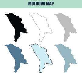 Obraz premium Moldova map silhouettes presented in 6 different style variations for graphic design needs