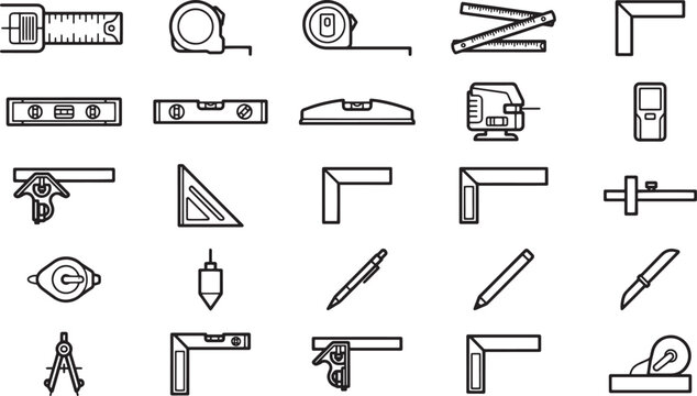 A comprehensive collection of essential measurement and construction tools arranged methodically, showcasing the precision and craft of building.