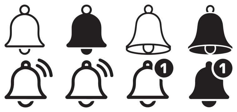 Notification bell icon set with alert badge and ringing effect vector  illustration eps 10