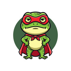 Obraz premium Cartoon Frog Superhero with Red Mask and Cape Illustration.