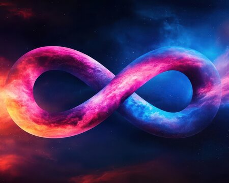 Swirling galaxy in the shape of an infinity symbol, abstract eternity theme