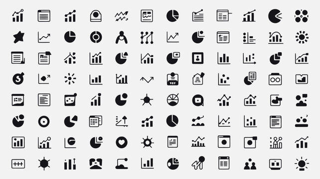 Set of 100 Black Business Data Analytics Icons Vector