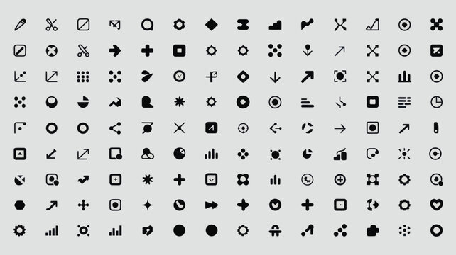 Set of 100 Minimal Black Interface Icons Vector