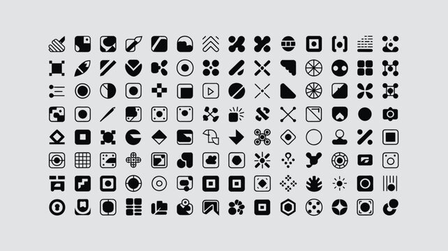 Set of 100 Minimalist Black and White Vector Icons for Web Design