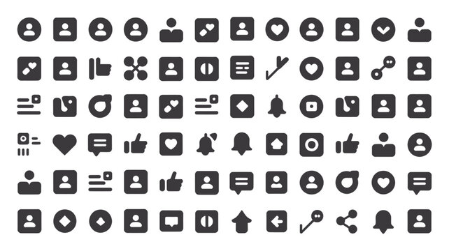 Set of 70 Black Social Media and User Interface Icons Vector