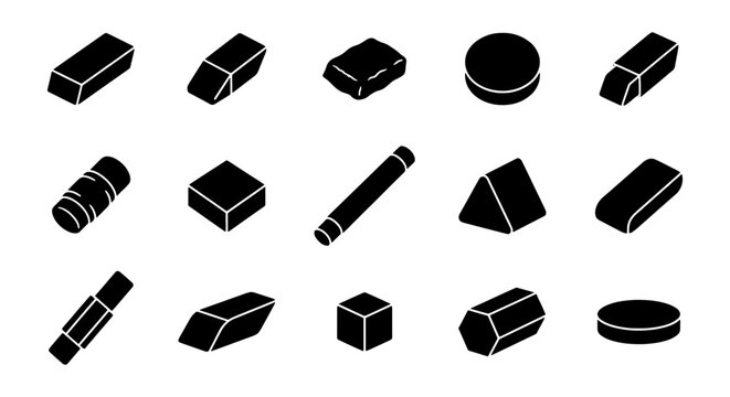 Isometric Eraser Icons, Stationery Vector Set, School Supplies Collection, Office Tools Graphic Resources
