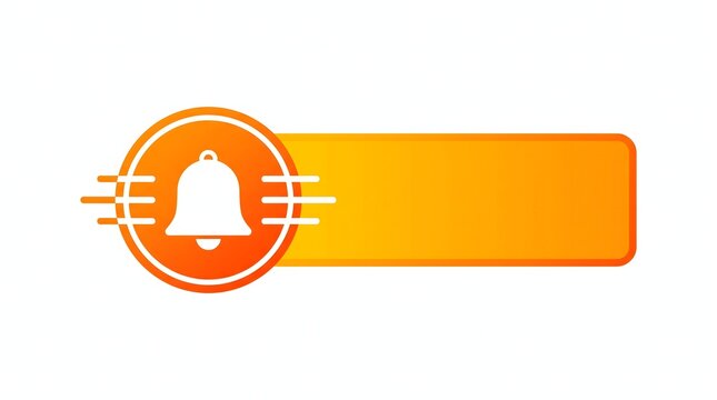An orange notification icon with a bell symbol and a rectangular text box on a white background indicating a new alert or message