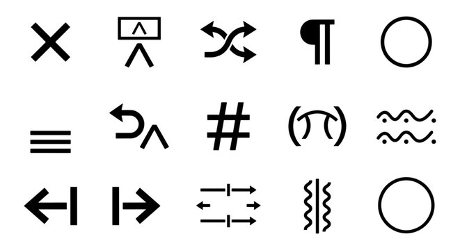 Set of 15 Black and White Vector Icons: Arrows, Symbols, and Shapes for UI Design