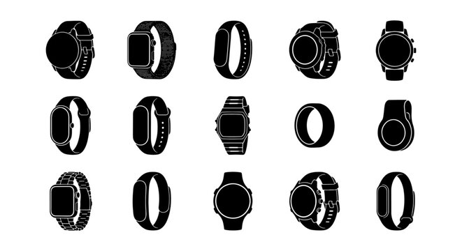 Smartwatch and Fitness Tracker Icons, Digital Wearable Device Collection, Modern Tech Gadget Set