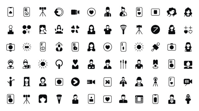 Set of 100 Black and White Outline Social Media and Vlogger Icons Vector