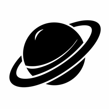 Modern Saturn Planet Logo Black Silhouette Ring Icon Minimal Flat Vector Illustration