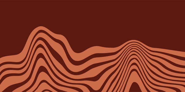 Retro coffee color background. Milk chocolate liquid dessert texture. Wavy swirl candy pattern for poster, cover, banner, pamphlet. Vintage brown trippy hippie wallpaper in 60s or 70s style. Vector