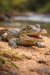 Obraz premium A baby nile crocodile near a river