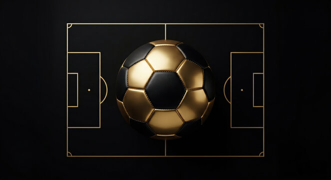 Premium golden football centered on a minimalist pitch layout, representing prestige, success, and elite sports branding.